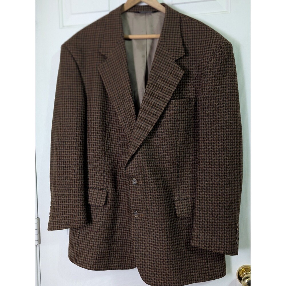 VTG John Alexander Wool Blazer Mens 42R Brown Houndstooth Tweed Career Academia